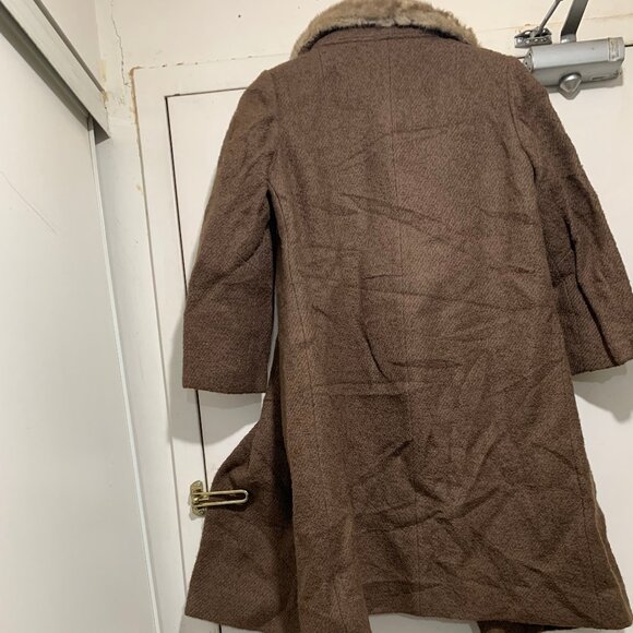VINTAGE UNION LABEL REAL FUR COLLAR WOOL TRENCH COATS SIZE S - Picture 10 of 13